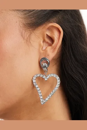 True Decadence Pendientes plateados en forma de corazón de pedrería de