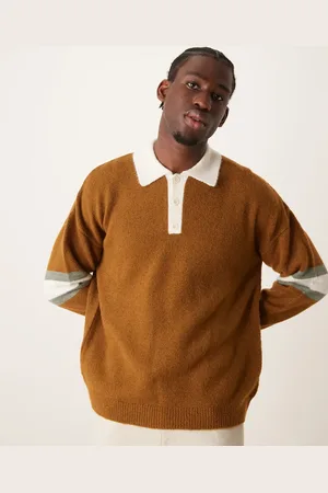 ASOS Polo color holgado de estilo rugby con panel en la manga de punto mullido de -Marrón
