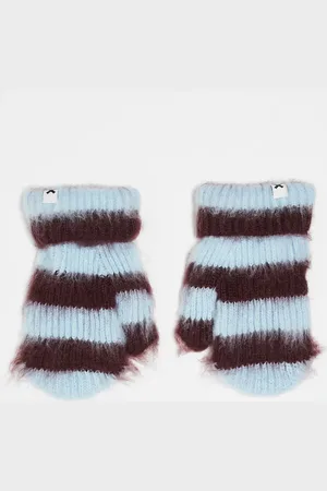 COLLUSION Manoplas a rayas azules y burdeos de punto cepillado de Unisex