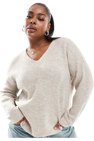 ONLY Jersey color con cuello de pico de -Beis neutro