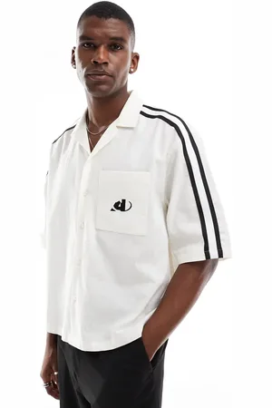 ASOS Camisa blanco hueso de corte cuadrado extragrande con ribetes deportivos de
