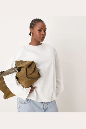 ASOS Camiseta blanca extragrande de manga larga de tejido grueso de algodón premium de Curve