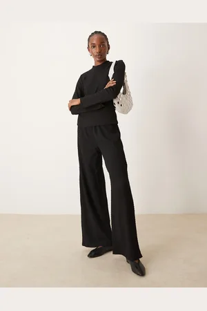 VILA Pantalones negros de pernera ancha de tejido texturizado de (parte de un conjunto)