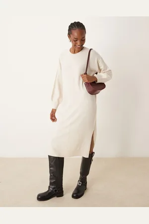 VILA Vestido largo color crema estilo jersey con detalle de costura de -Blanco