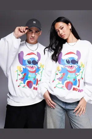 ASOS Sudadera blanca ultragrande con estampado delantero de Navidad de Stitch de Disney de