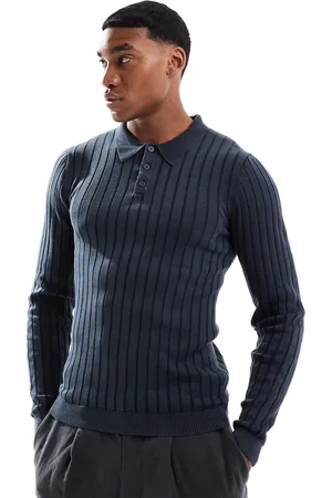 ASOS Jersey lavado ajustado con cuello tipo polo de punto de canalé de