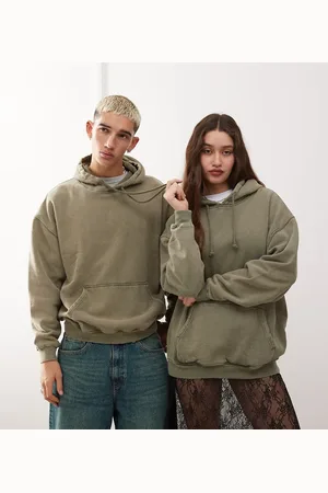 Reclaimed Sudadera verde unisex extragrande con capucha y acabado sobretintado de