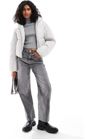 JJXX Chaqueta de plumas corta gris claro con capucha de