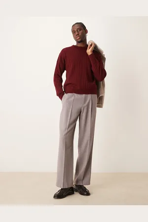 ASOS Pantalones de vestir de pernera ancha con diseño de espiguilla de mezcla de lana de