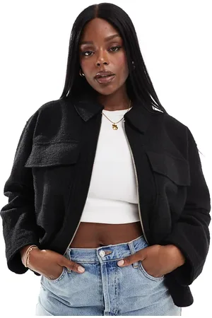 Yours Chaqueta corta negra estilo camisa de lana de