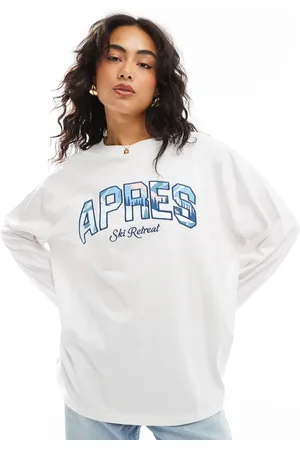 ASOS Camiseta blanca de manga larga y corte skater con estampado "Apres" de