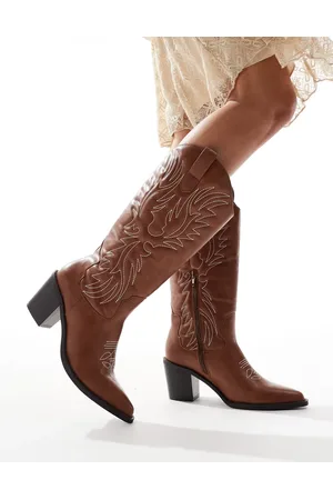 Glamorous Botas por la rodilla color de estilo wéstern con tacón de -Marrón