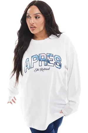 ASOS Camiseta blanca de manga larga y corte skater con estampado "Après" de ASOS DESIGN Curve