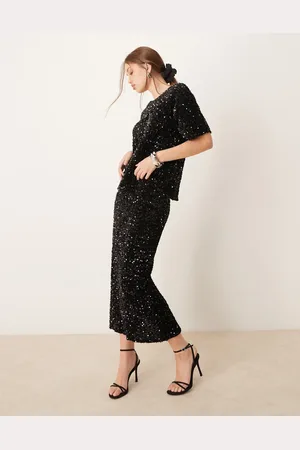 VILA Falda larga negra de velour y lentejuelas de (parte de un conjunto)-Negro