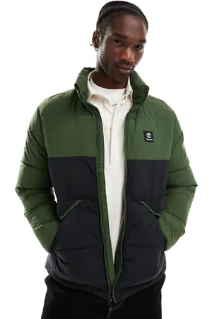 Timberland Chaqueta de plumas verde a dos tonos con logo pequeño de