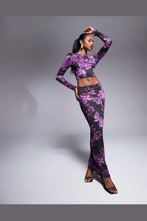 Kaiia Falda larga morada ajustada y ceñida con diseño estampado exclusiva de (parte de un conjunto)-Multicolor