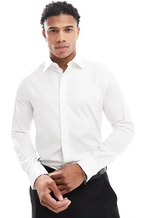 ASOS Camisa blanca de corte slim con cuello italiano de tejido fácil de planchar de
