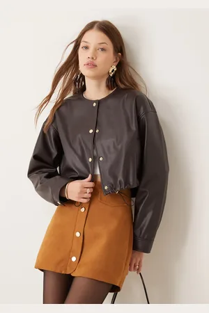 ASOS Chaqueta sin solapas de tejido efecto cuero de