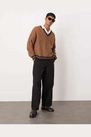 ASOS Jersey de corte cuadrado extragrande y estilo críquet con ribetes negros de punto de ochos de