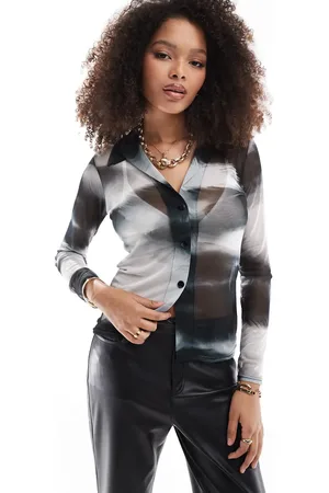 Style Cheat Camisa monocromática con estampado marmolado de malla de -Multicolor