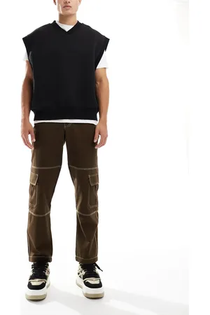 Kickers Pantalones de pernera recta y estilo militar con pespuntes en contraste de -Marrón