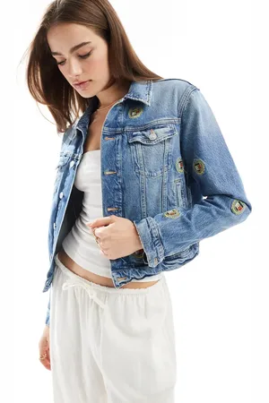 Tommy Hilfiger Chaqueta vaquera de corte slim con lavado medio y logos de escudo de -Azul