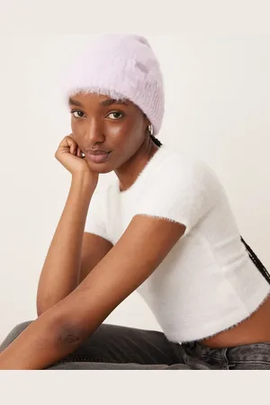 River Island Gorro morado medio con detalle de texto de tejido mullido de