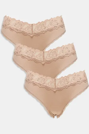 ASOS Pack de 3 braguitas brasileñas beis de algodón con cinturilla de encaje Minnie de -Beis