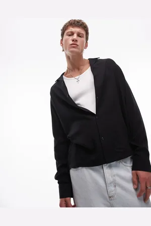 Topman Camisa negra de manga larga de viscosa de