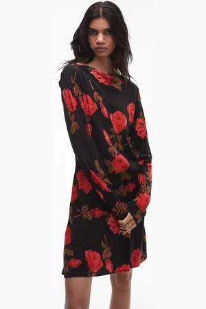Topshop Vestido de tarde corto de corte al bies con estampado floral y cuello barco de