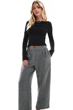 ASOS Pantalones de sastre grises de pernera barrel sin cierres de ASOS DESIGN Petite