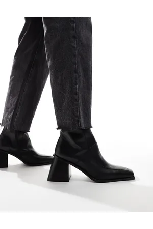 ASOS Botas negras de tacón de altura media de cuero Ria de -Negro