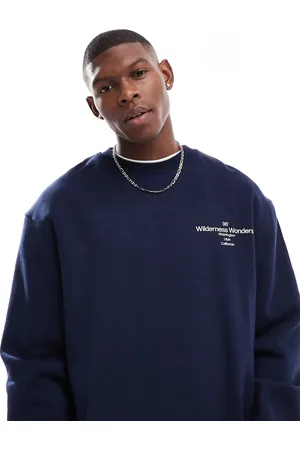 ASOS Sudadera azul marino extragrande con estampado delantero y trasero de
