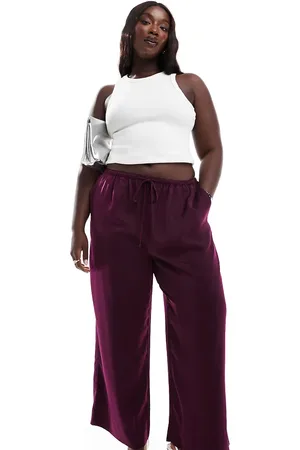 ASOS Pantalones marrón sin cierres de satén de Curve-Morado
