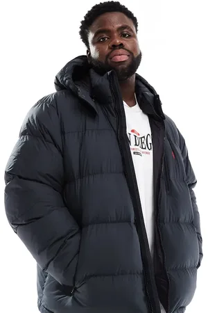Ralph Lauren Chaqueta de plumón negra con capucha y logo Icon de Big & Tall