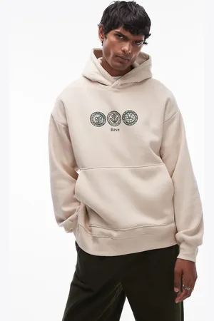 SELECTED Sudadera beis extragrande con capucha y estampado central de -Beis neutro