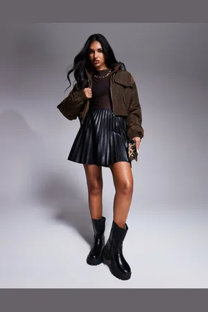 River Island Minifalda plisada de cuero sintético en de