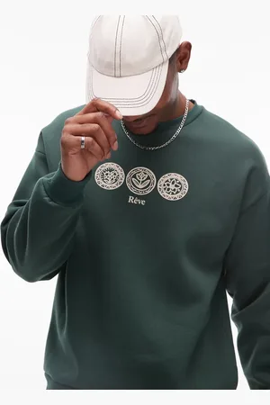 SELECTED Sudadera verde extragrande con estampado en el pecho de