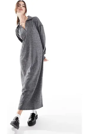 VERO MODA Vestido largo jaspeado con cuello tipo polo de tejido muy suave de