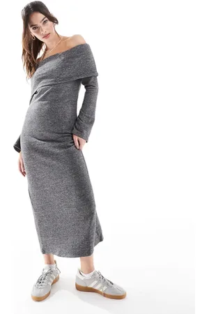 VERO MODA Vestido largo jaspeado con escote Bardot de tejido muy suave de