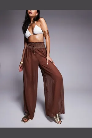 River Island Pantalones marrones de tejido transparente de
