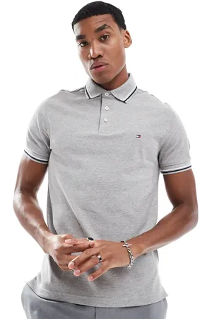 Tommy Hilfiger Polo gris de corte slim con ribetes de