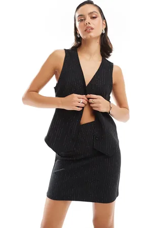 Pieces® Minifalda negra con raya diplomática de purpurina Mix & Match de (parte de un conjunto)