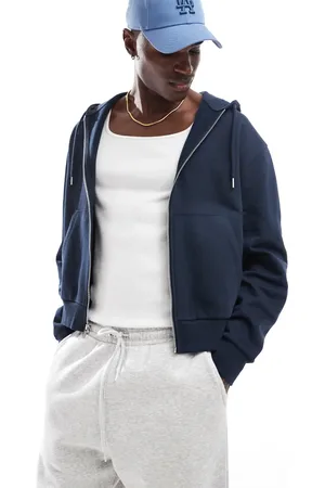 ASOS Sudadera azul marino básica de corte cuadrado extragrande con capucha y cremallera de