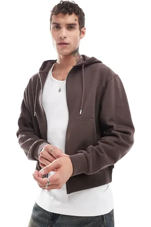 ASOS Sudadera marrón básica de corte cuadrado extragrande con capucha y cremallera de