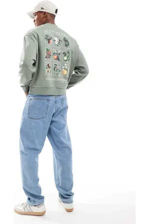 ASOS Sudadera verde de corte cuadrado extragrande con estampado trasero de recuadros y frutas de