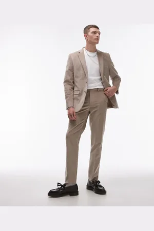 Topman Pantalones de traje color de corte slim de pana de -Beis neutro