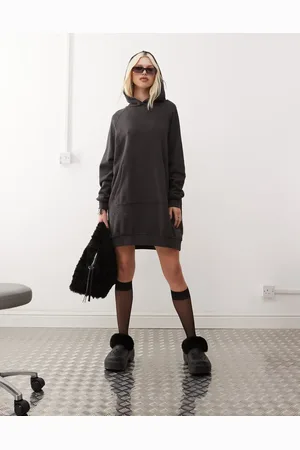 Noisy May Vestido gris carbón de estilo sudadera con capucha Distroyed de