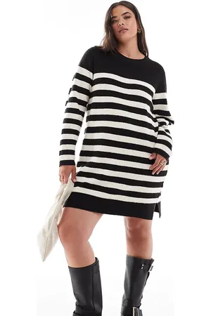 Threadbare Vestido midi y blanco a rayas de estilo jersey de Plus