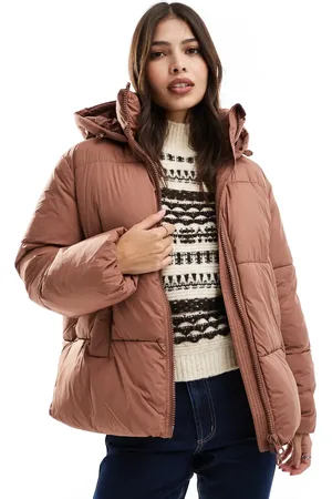 VERO MODA Chaqueta acolchada corta color canela con capucha de -Rojo